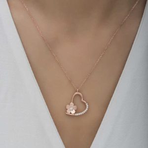 925 Ayar Gümüş Çiçekli Kalp Kadın Gümüş Kolye T6589 (538538) - Görsel 5