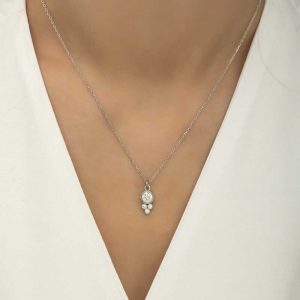 925 Ayar Gümüş Çiğ Damlası Yuvarlak Tektaş Bayan Gümüş Kolye T5973 (538538) - Görsel 4