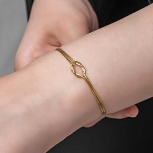 925 Ayar Gümüş Gold Aşk Düğüm Kadın Bileklik T8074 (538538) - Görsel 4