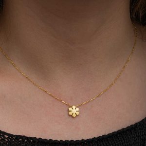925 Ayar Gümüş Gold Minimal Kar Tanesi Kadın Kolye T8658 (538538) - Görsel 3