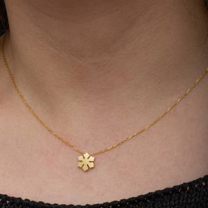 925 Ayar Gümüş Gold Minimal Kar Tanesi Kadın Kolye T8658 (538538) - Görsel 4