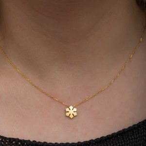 925 Ayar Gümüş Gold Minimal Kar Tanesi Kadın Kolye T8658 (538538) - Görsel 5