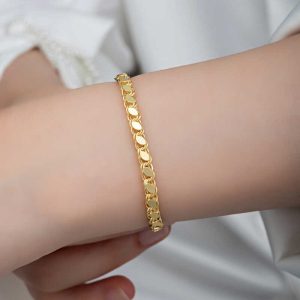 925 Ayar Gümüş Gold Pullu Zincir Kadın Bileklik T8278 (538538) - Görsel 3