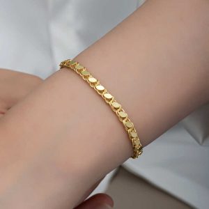 925 Ayar Gümüş Gold Pullu Zincir Kadın Bileklik T8278 (538538) - Görsel 4