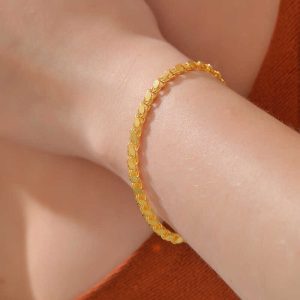 925 Ayar Gümüş Gold Pullu Zincir Kadın Bileklik T8278 (538538) - Görsel 5