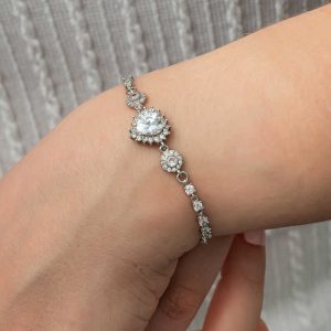 925 Ayar Gümüş Kalpli Su Yolu Kadın Bileklik T8771 (538538) - Görsel 3