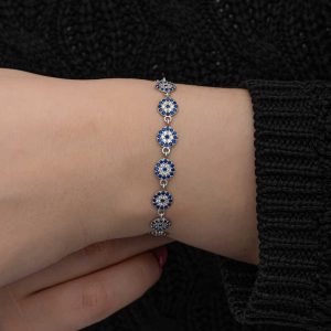 ​925 Ayar Gümüş Nazar Boncuklu Kadın Bileklik T8648 (538538) - Görsel 4