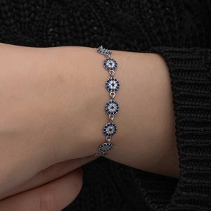 ​925 Ayar Gümüş Nazar Boncuklu Kadın Bileklik T8648 (538538) - Görsel 5