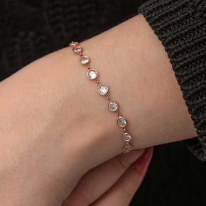 925 Ayar Gümüş Rose Beyaz Taşlı Kadın Bileklik T8730 (538538) - Görsel 3