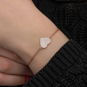 925 Ayar Gümüş Rose Kalp Kadın Bileklik T8699 (538538) - Görsel 5