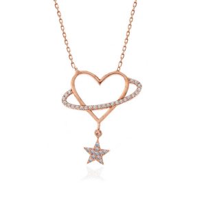 925 Ayar Gümüş Rose Kalp Yıldız Kadın Kolye T7350 (538538) - Görsel 3