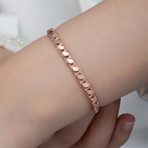 925 Ayar Gümüş Rose Pullu Zincir Kadın Bileklik T8277 (538538) - Görsel 4