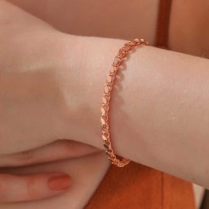 925 Ayar Gümüş Rose Pullu Zincir Kadın Bileklik T8277 (538538) - Görsel 5