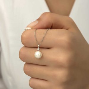 925 Ayar Gümüş Yuvarlak İnci Kadın Gümüş Kolye T5970 (538538) - Görsel 5