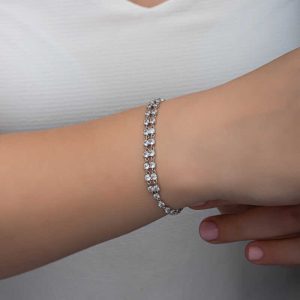 925 Ayar Gümüş Zirkon Taşlı Çift Sıra Kadın Bileklik T8370 (538538) - Görsel 3