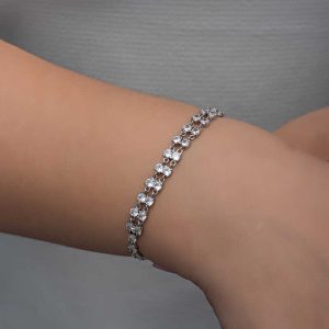 925 Ayar Gümüş Zirkon Taşlı Çift Sıra Kadın Bileklik T8370 (538538) - Görsel 5